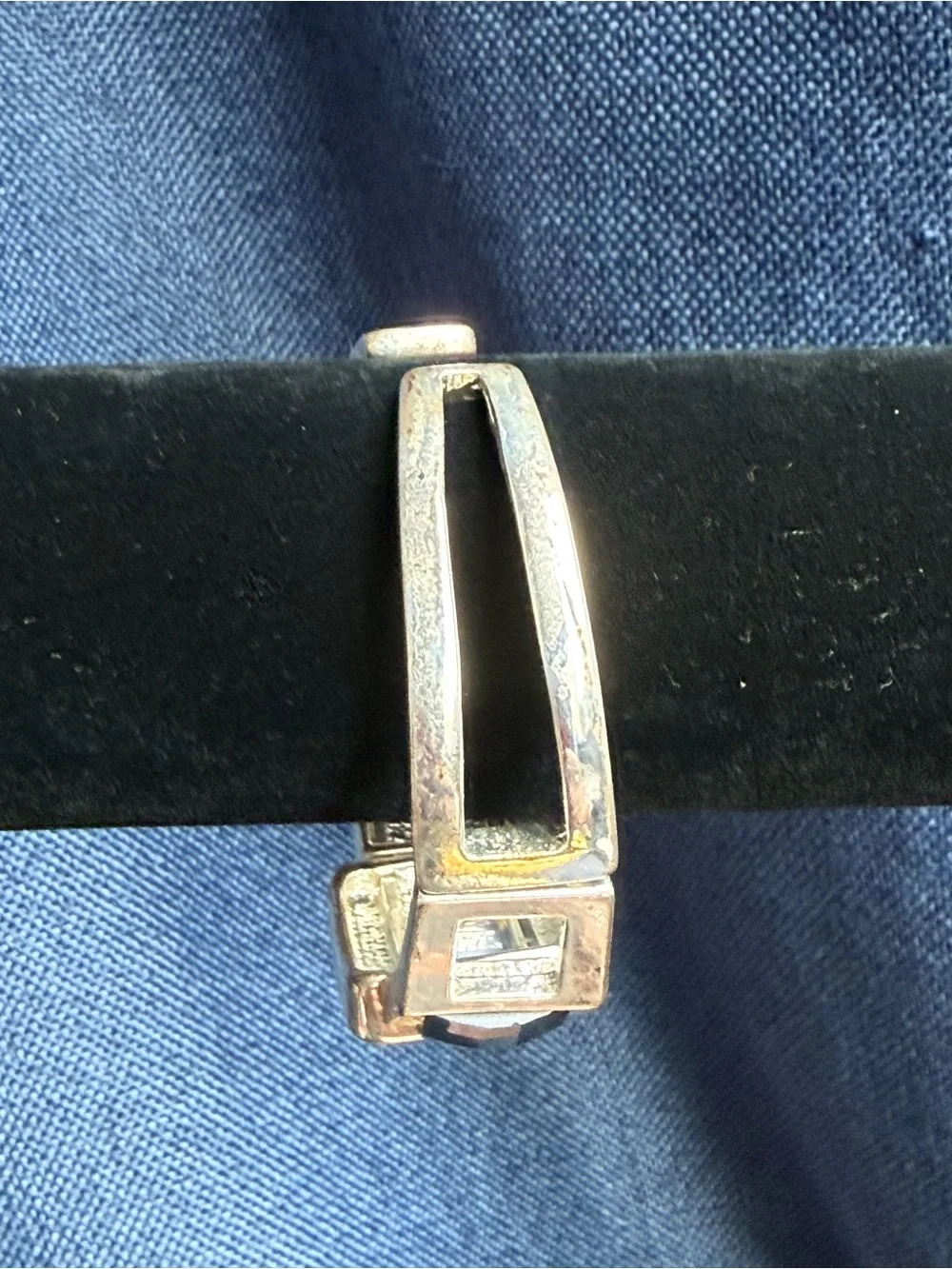 Vintage Silver Tone Blue Cat's Eye Chunky Cuff Statement Bracelet Retro